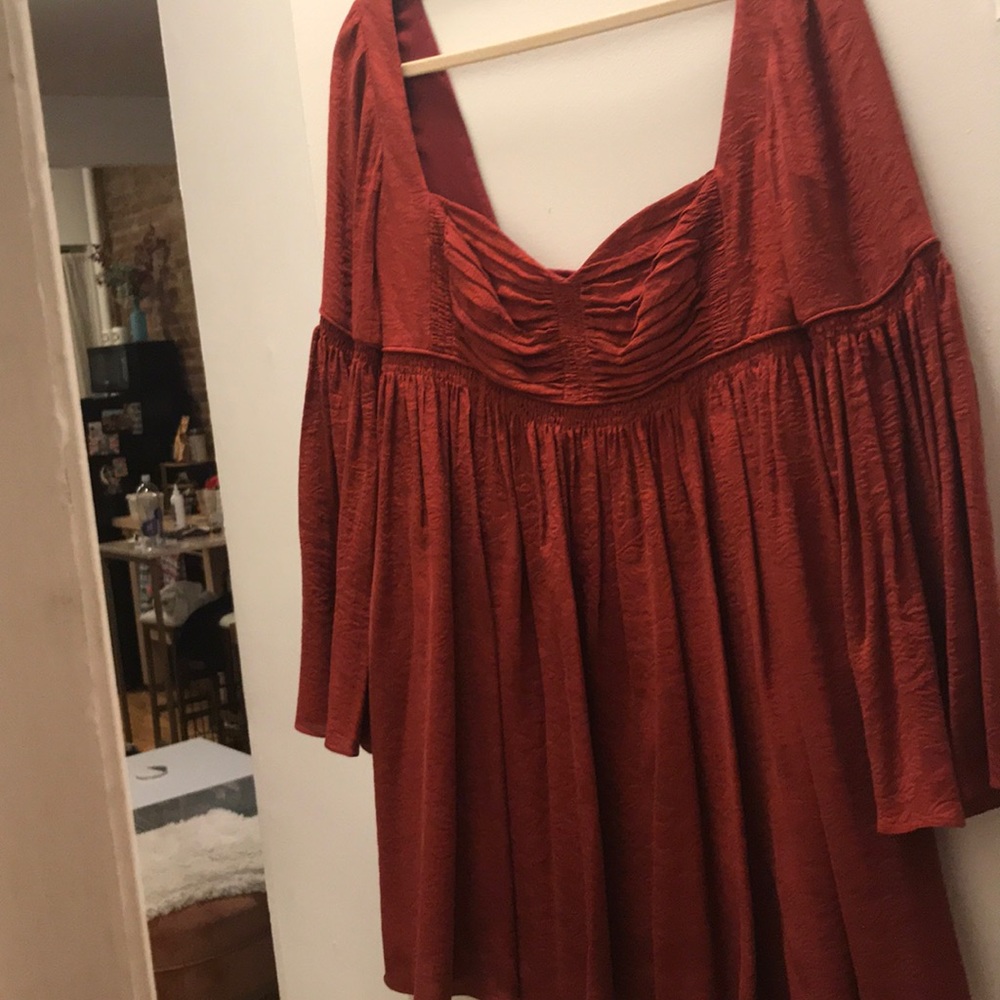 Free people red burnt flowy baby doll mini dress